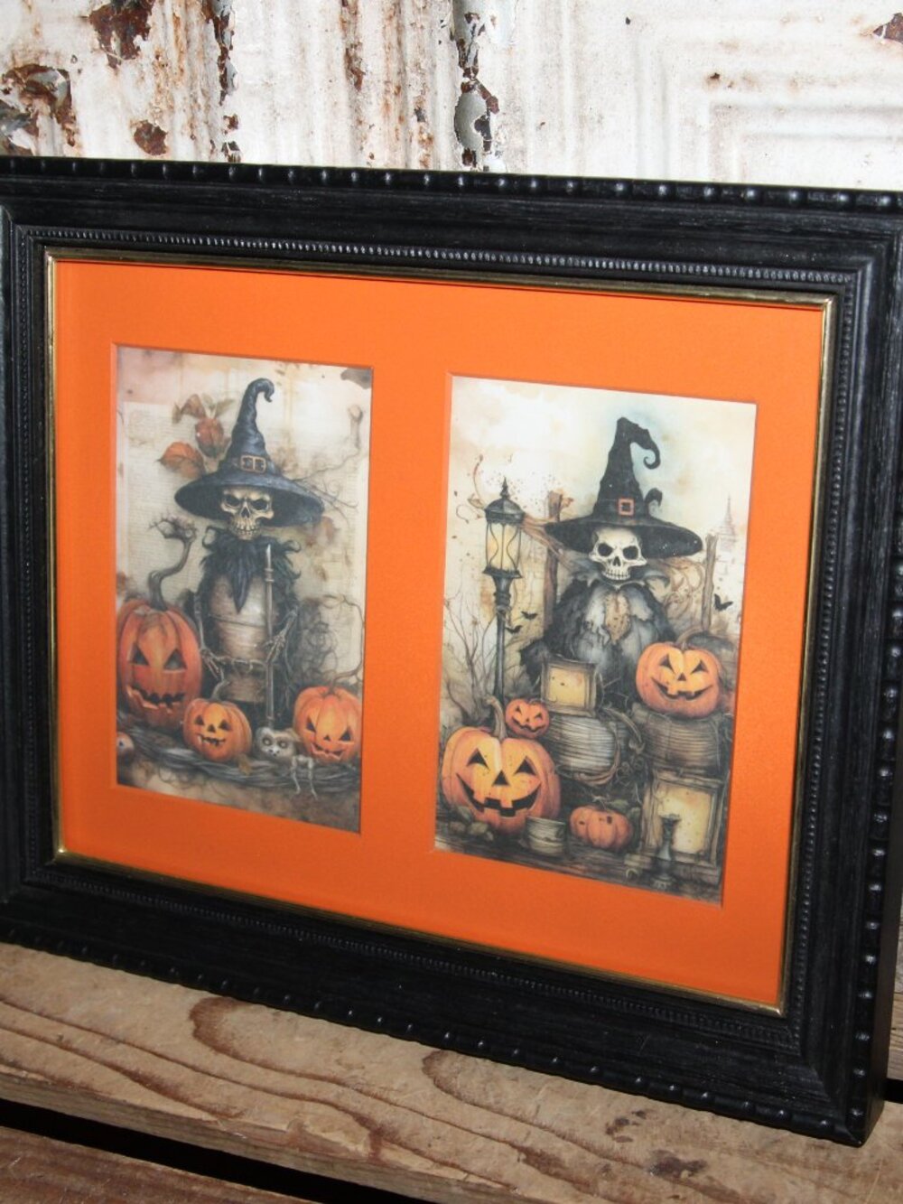 Dark Moody Creepy Skeleton Witches Halloween Table Top or Wall Decor Picture